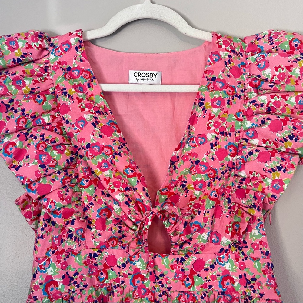 Crosby by Mollie Burch Holcomb Tiered Ruffle Mini Dress Bougainvillea Floral XXS - Picture 6 of 10
